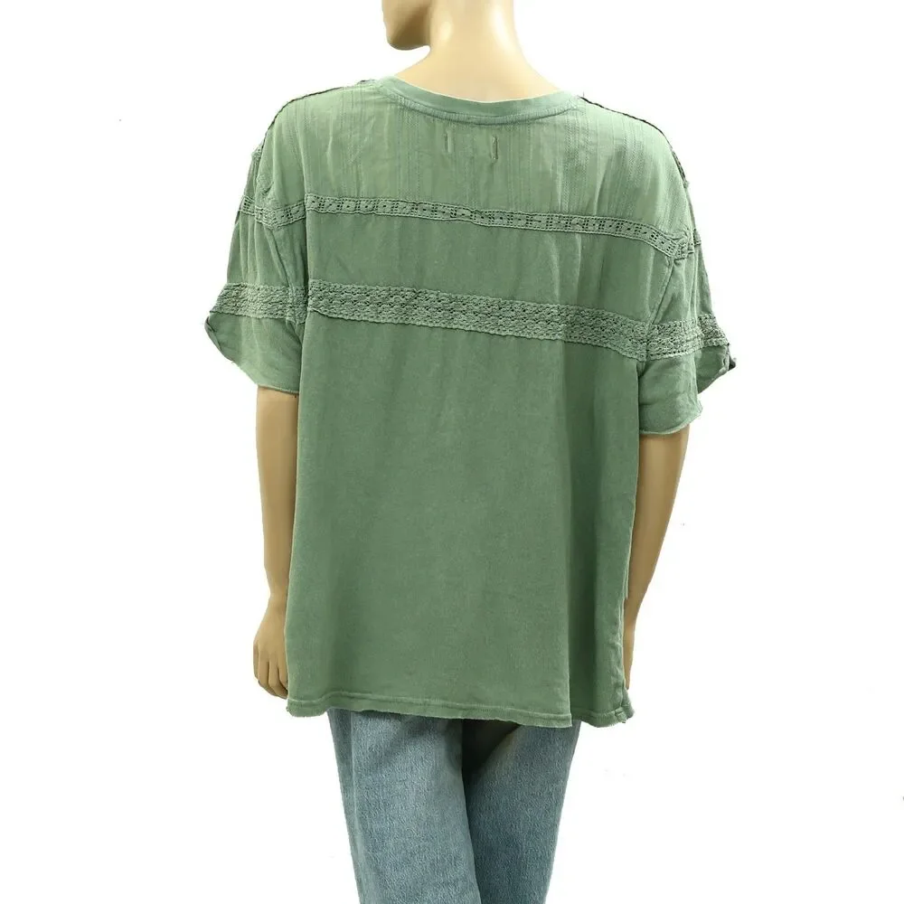 Free People We The Free Dorothy Tee Tunic Top Oversized Lace Green M 286488 - Picture 4 of 7